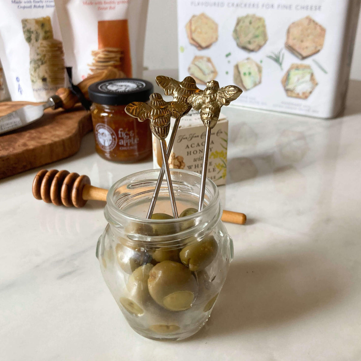 Bee Engraved Olive Picks