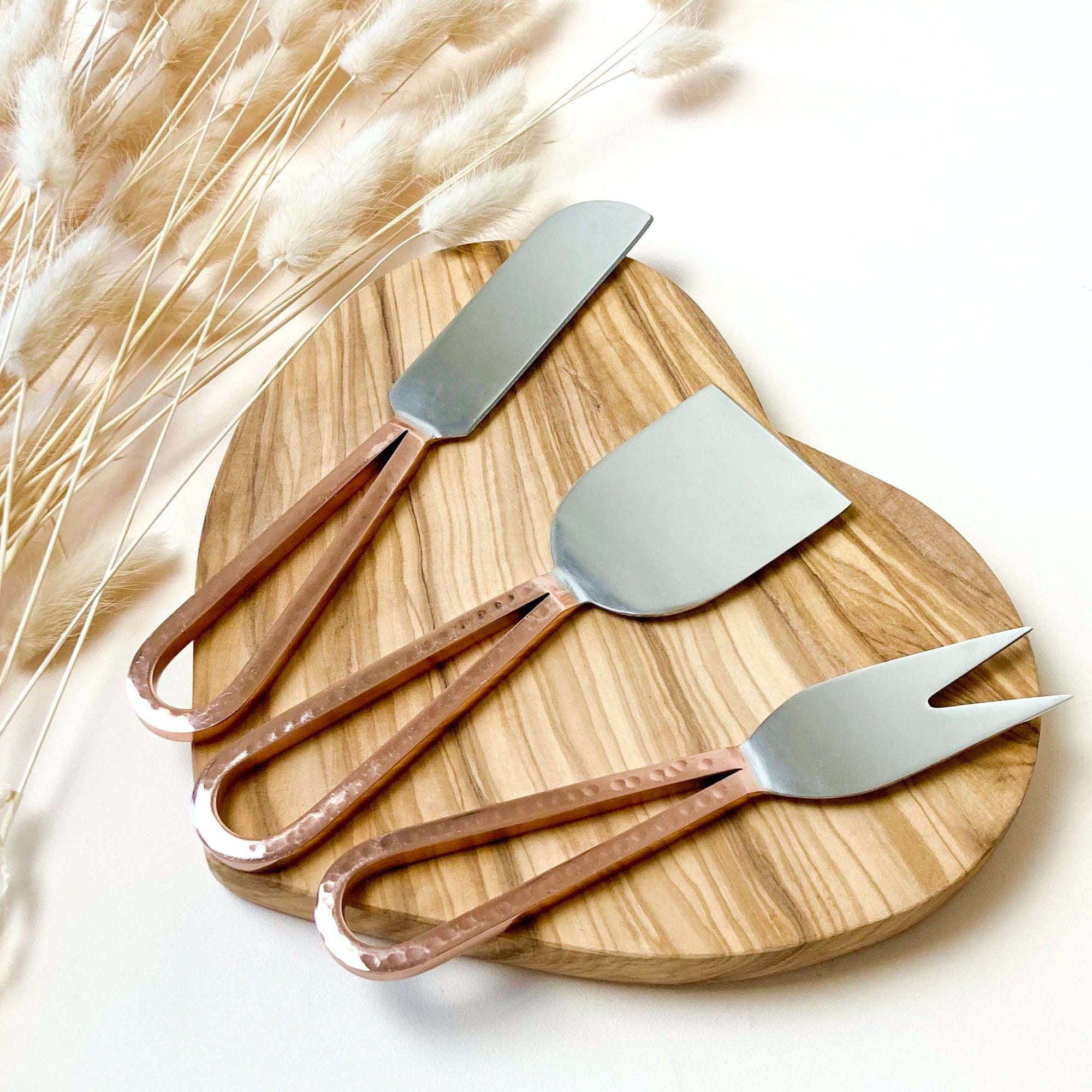 Copper Coated and Stainless Steel set of three cheese knives